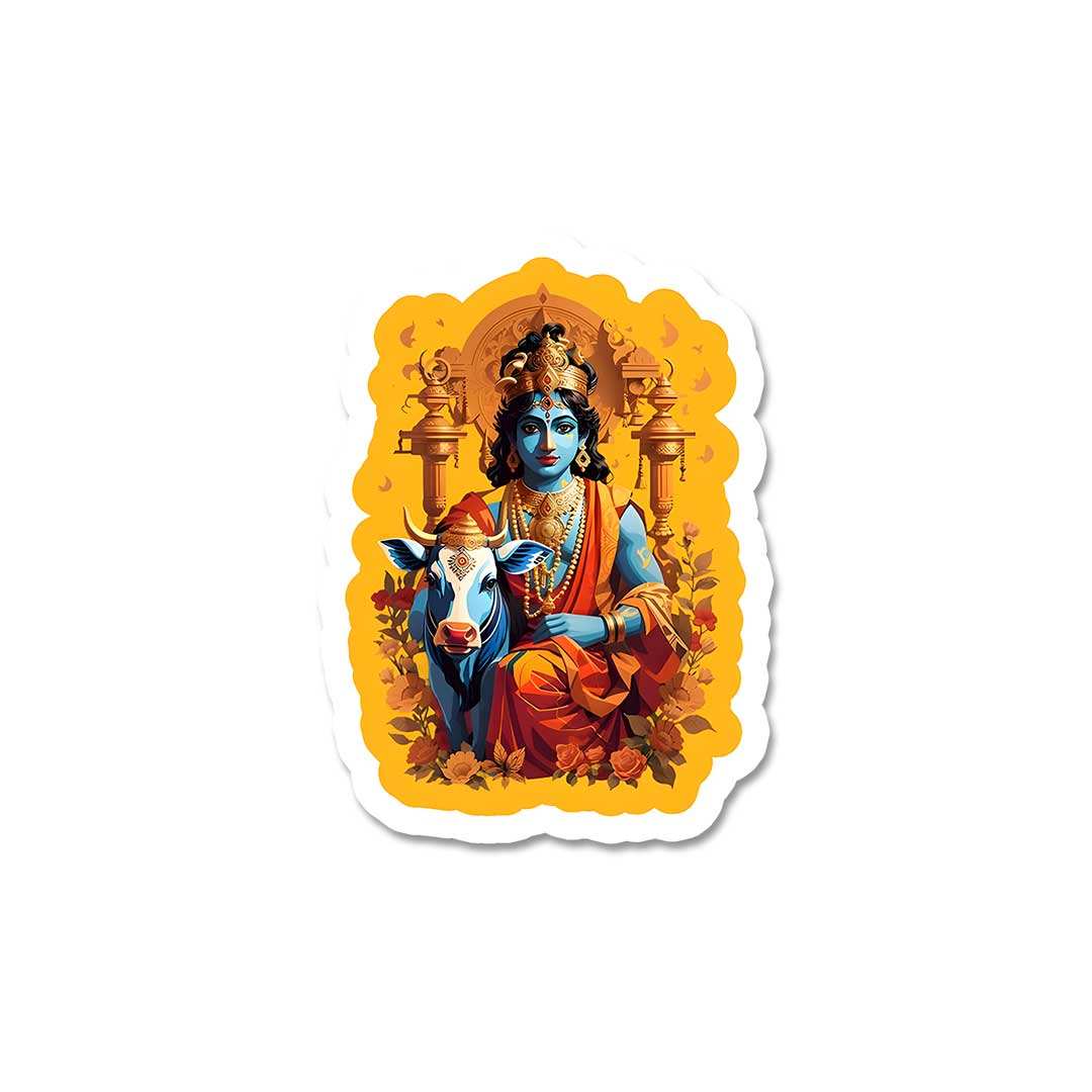 Krishna And Cow Sticker