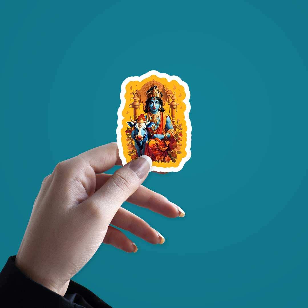 Krishna And Cow Sticker