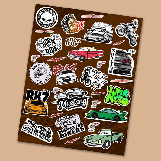 Car and Bike Mini Stickers Sheet