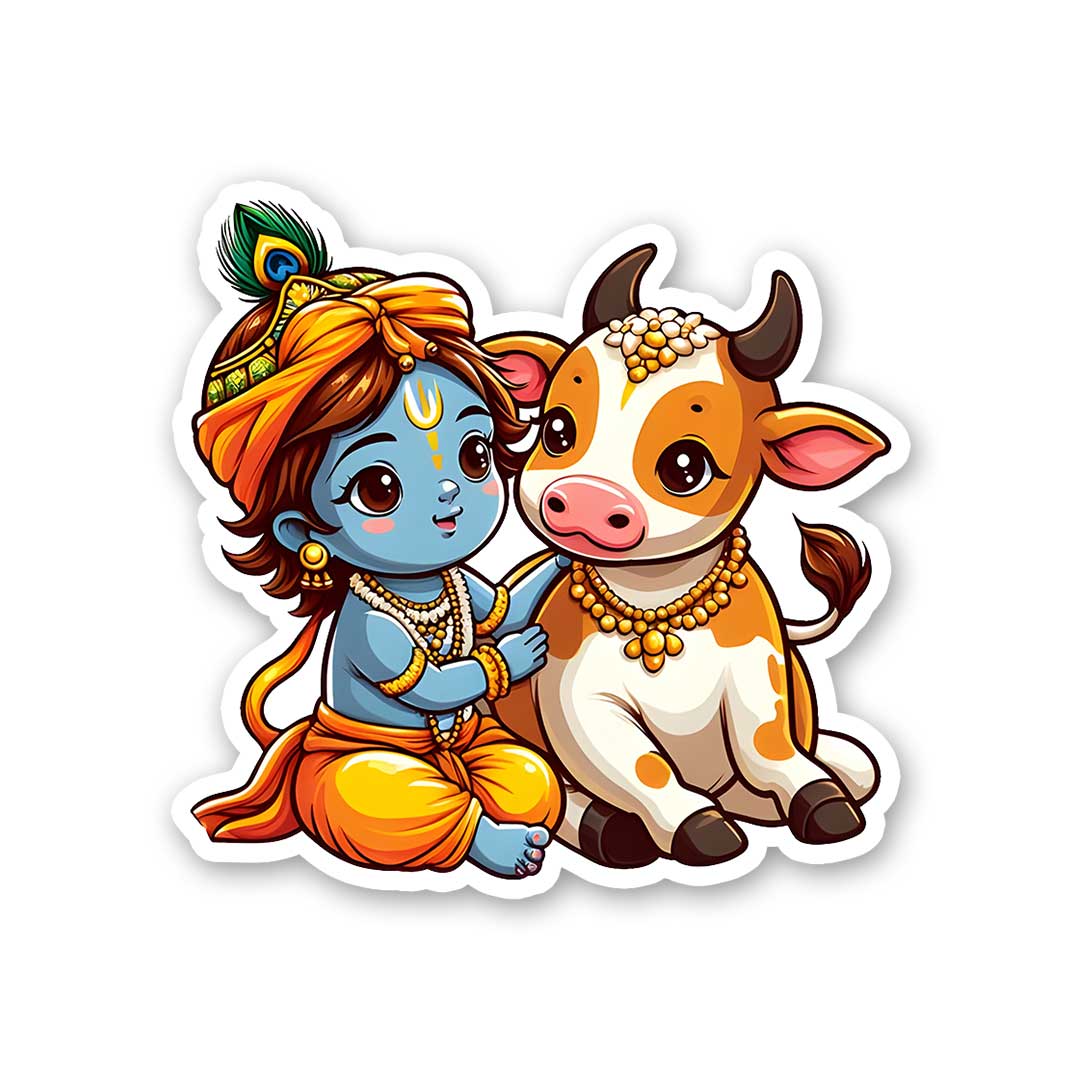 Krishna And Cow Sticker