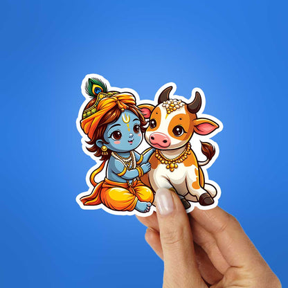 Krishna And Cow Sticker