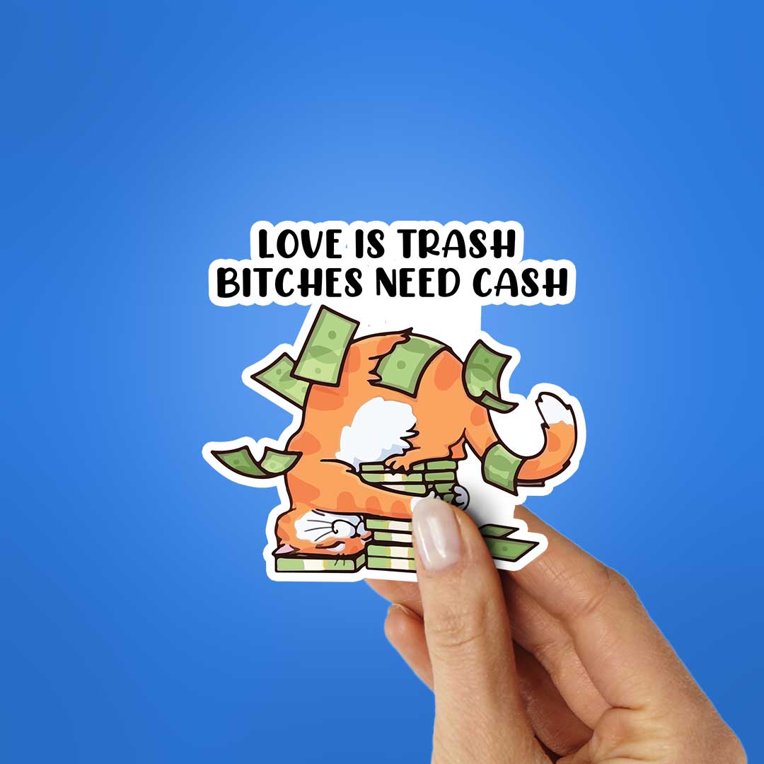 Love Is Trash Bitches Need Cash Sticker