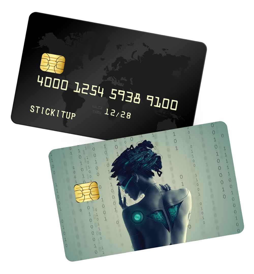 Robot girl coding credit card skin | STICK IT UP