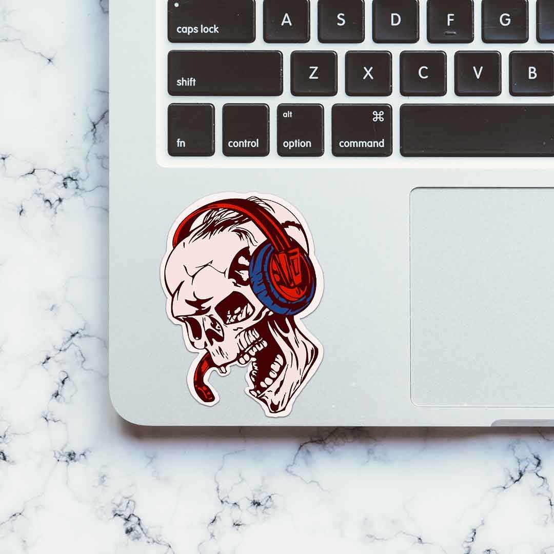 Skull Listening Music Sticker | STICK IT UP