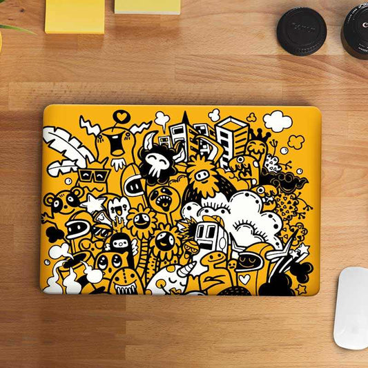 Yellow Funky Monsters Laptop Skin | STICK IT UP